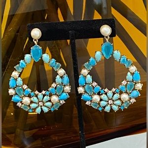 Gorgeous Kate Spade Turquoise Stones and Crystals, CZs, Pearl Goldtone Earrings
